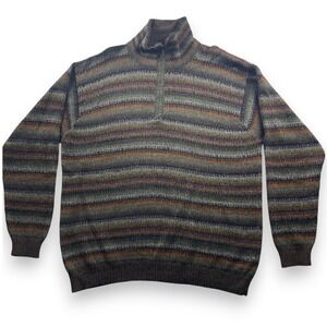 Artesanias Peru 100% Alpaca Striped Quarter Zip Sweater Mens XXL Earth Tones